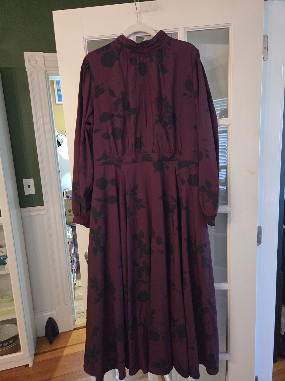 eshakti Burgundy Floral Print Long-Sleeve Midi Dress - Size 18